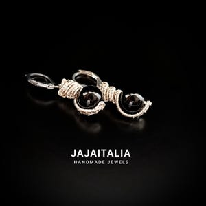 Handgemaakte zwarte onyx hanger oorbellen, Cadeau voor haar verjaardag, Kerstmis, in 925 zilver