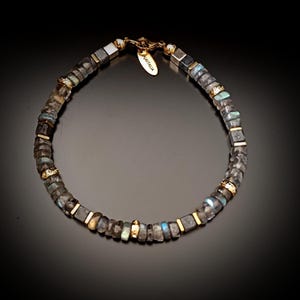 BRUMIO – Handmade Labradorite Bracelet with Golden Hematite & Tibetan Brass Accents Custom Men’s/Unisex Jewelry image 6