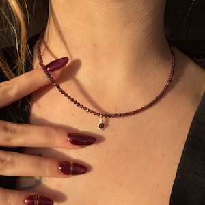 Minimalist Spinel Necklace with Garnet Stone Pendant Handmade with Wire Art Technique. 925 Silver Chain Gift for Women