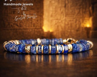THE SECRET OF THE PHARAOHS – Men's bracelet in natural lapis lazuli, Made in Italy