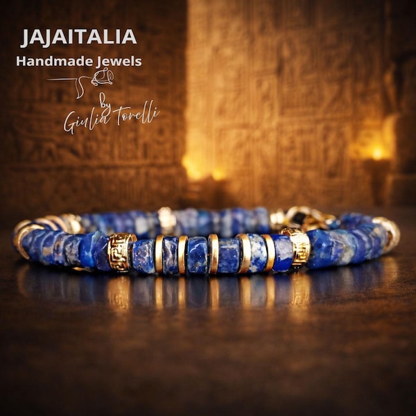 THE SECRET OF THE PHARAOHS – Men's bracelet in natural lapis lazuli, Made in Italy