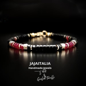 KAIRO – Unisex bracelet in black onyx, ruby and golden hematite, Made in Italy