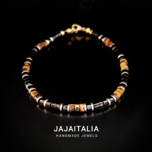 Pulsera de Hombre en Ónix, Hematita Dorada y Ojo de Tigre - Elegancia y Fuerza en una Joya Única