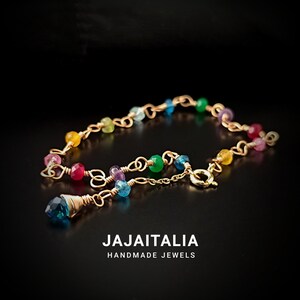 Rainbow Chakra Bracelet with Natural Stones, Rosary Style, Handmade in Italy, Adjustable and Customizable