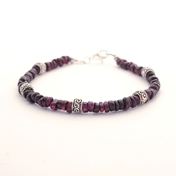 Unisex bracelet in natural raw ruby. Handmade to measure. Dark red bracelet of ruby rondelles. Tibetan. Minimalist