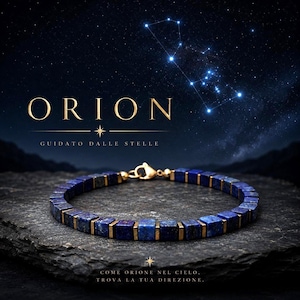 ORION - Men’s Lapis Lazuli Bracelet – Dark Blue Stone Bracelet with Gold Hematite – Handmade in Italy