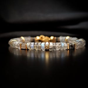 BRUMIO – Handmade Labradorite Bracelet with Golden Hematite & Tibetan Brass Accents Custom Men’s/Unisex Jewelry image 3