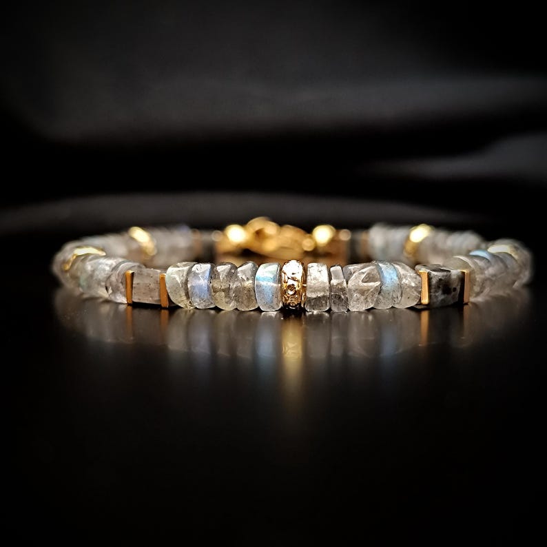 BRUMIO – Handmade Labradorite Bracelet with Golden Hematite & Tibetan Brass Accents Custom Men’s/Unisex Jewelry image 3