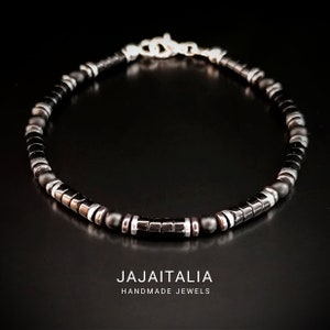 Elegante pulsera para hombre con cuentas de ónix y hematita, joyería artesanal con piedras naturales, regalo personalizado.