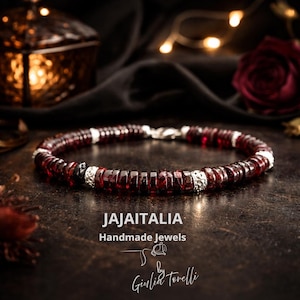 RAYDEN – Men’s Dark Bracelet in Raw Ruby & 925 Silver – Handmade in Italy