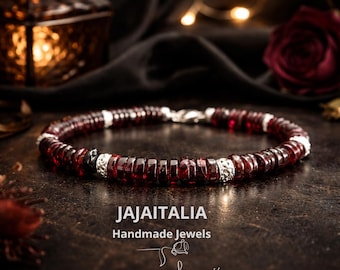 RAYDEN – Men’s Dark Bracelet in Raw Ruby & 925 Silver – Handmade in Italy