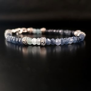 Handgefertigtes Saphir- und Aquamarinarmband, maßgefertigt in Italien, personalisiertes Geschenk für Männer und Frauen.