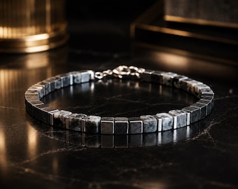 STRYGON – Obsidian, Labradorite & Silver Hematite Bracelet – Handmade in Italy