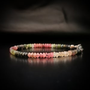 Multicolor tourmaline bracelet with silver snap hook, stone of harmony and protection