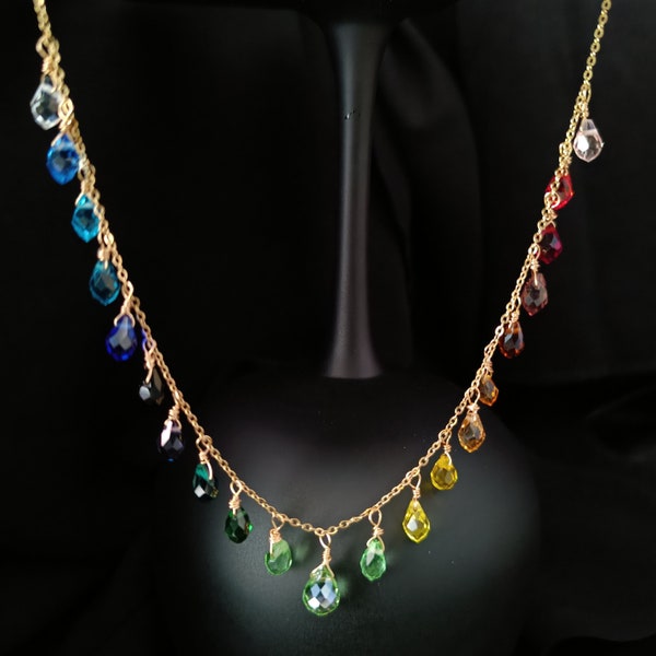 Collana arcobaleno in briolette di pietre preziose - Catena in oro placcato - Personalizzabile