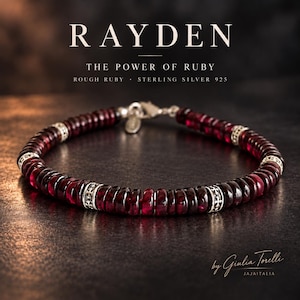RAYDEN – Men’s Dark Bracelet in Raw Ruby & 925 Silver – Handmade in Italy