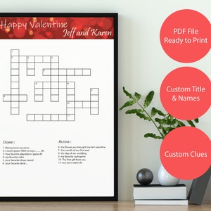 Custom crossword Puzzle PDF Printable file- Valentine's Gift - Birthday Gift - Unique Gifts - Personalized Gift for him / her - Anniversary