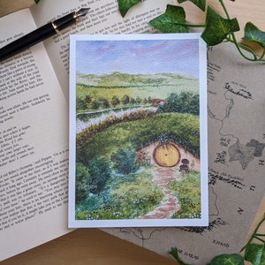Fantasiekunstafdruk | Gele Shire-deur aquarel muurdecoratie | Fanart miniposter briefkaart | Grillige aquarel kinderillustratie