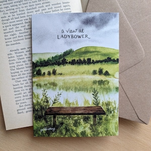 Tarjeta de felicitación Ladybower A6 reciclada + sobre / tarjeta Peak District en blanco para todas las ocasiones / regalo de felicitaciones de aniversario de cumpleaños