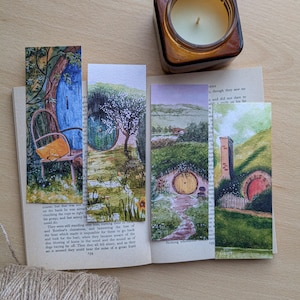 Set of 4 Shire Bookmarks | Double-sided Watercolour Art | Gifts for Book Lovers, Cottagecore Bookish Merch