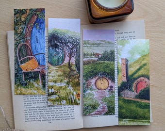 Set of 4 Shire Bookmarks | Double-sided Watercolour Art | Gifts for Book Lovers, Cottagecore Bookish Merch