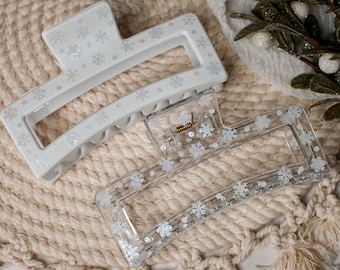 Snowflake Claw Clip, Large Hair Clip, Winter Hair Clip, Clear Claw Clip, Claw Clip For Long Hair, Hair Accessory For Her