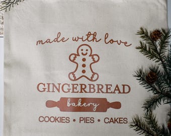 Gingerbread Bakery Tote Bag, Holiday Cookie Canvas Bag, Reusable Shopping Bag, Christmas Gifts, Cute Canvas Bag