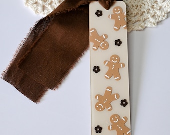 Gingerbread Man Acrylic Bookmark, Cute Winter Bookmark, Handmade Bookmarks With Ribbon, Gift For Book Lovers, Christmas Bookmark