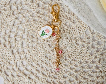 Tulpe Charme Schlüsselbund für Taschen oder Handys, niedliche Perlen Schlüsselbund, Taschenbaumler