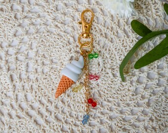 Eis Charme Schlüsselanhänger für Taschen oder Handys, niedlichen Sommer Perlen Schlüsselanhänger, handgemachte Taschenanhänger