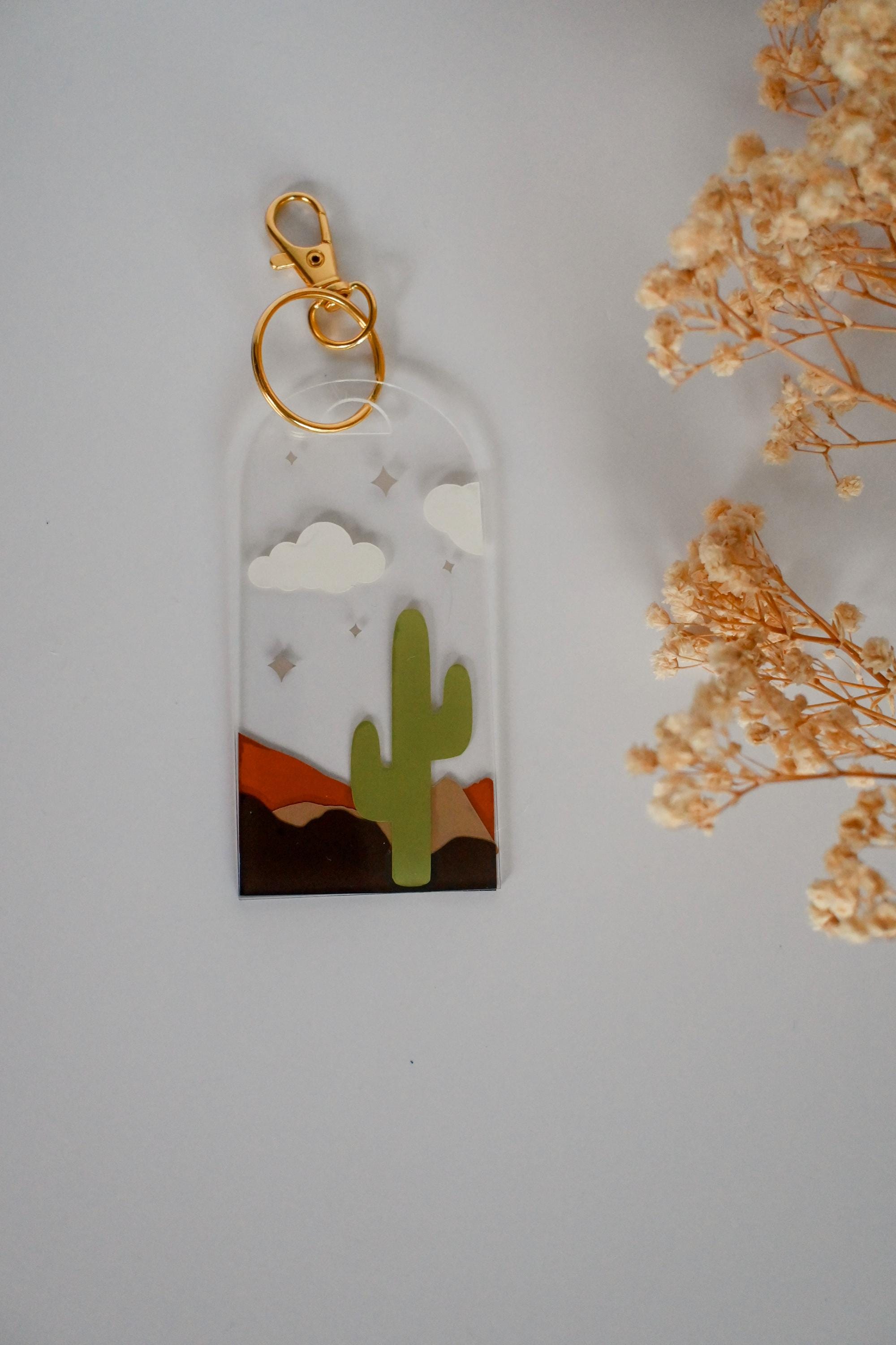 Arizona Cactus Keychain, Arizona Mountains Decor, Boho Keychain, Cute ...