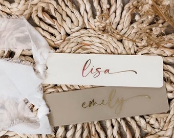 Personalized Name Acrylic Bookmark, Personalized Gift for Book Lovers, Minimalist Reading Gift, Custom Bookmark, Cute Bookmark With Ribbon