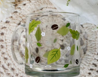 Kaffeebohnen-Kaffeebecher, Blätter-Kaffeebecher aus klarem Glas