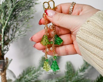 Christmas Tree Beaded Charm Keychain For Bags, Handmade Beaded Accessory, Short Beaded Keychain