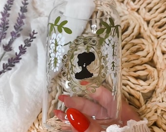 Color Changing Vintage Glass Cup, Wisteria Flowers Glass Can Tumbler, Iced Coffee Glass With Bamboo Lid, Gifts For Her, Cute Floral Tumbler
