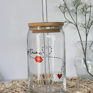 Vaso de cristal con carta de amor, regalo para ella, bonito vaso de café helado para el día de San Valentín, taza de café para el día de San Valentín, vaso de cerveza Libbey de 16 oz con tapa