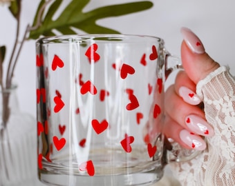 Tiny Hearts Coffee Mug, Cute Heart Mug, Valentines Day Coffee Glass Mug