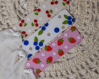 Fruit And Flowers Acrylic Bookmark, Handmade Bookmarks With Ribbon, Cute Fruit Bookmark For Friends, Gift For Book Lovers