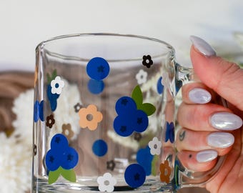 Blaubeer-Kaffeebecher, Kaffeetasse aus Klarglas