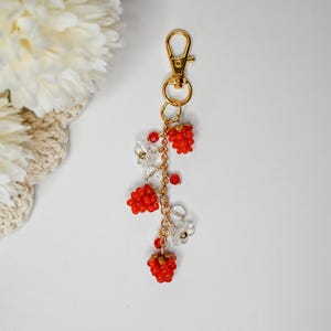 Two Raspberries Keychain Raspberry Charm Beaded Keychain for Bags or Phones, Cute Beaded ...