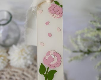 Pfingstrose Acryl Lesezeichen, niedliches Blumen Lesezeichen, handgemachte Lesezeichen mit Band, Geschenk für Buchliebhaber