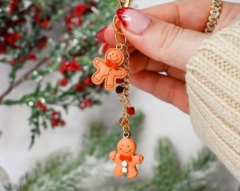 Gingerbread Man Beaded Charm Keychain For Bags Or Phones, Winter Beaded Keychain, Christmas Handmade Beaded Accessory, Short Beaded Keychain