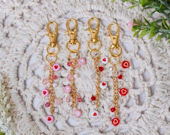 Heart Beaded Charm Keychain For Bags Or Phones, Valentines Beaded Keychain, Handmade Beaded Accessory, Short Beaded Keychain