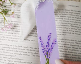 Lavendel Acryl Lesezeichen, niedliches Blumen Lesezeichen, handgemachte Lesezeichen mit Band, Geschenk für Buchliebhaber