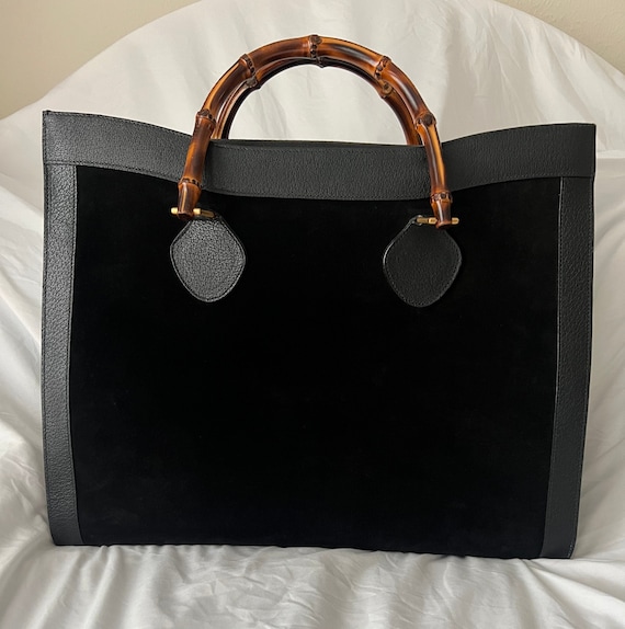 Gucci Vintage Black Suede Leather Princess Diana Maxi XL Tote Bag