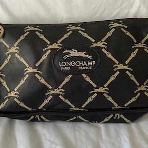 Longchamp Bag Longchamp Monogram Bag Vintage Authentic Longchamp Black Leather Clutch Bag Made in France