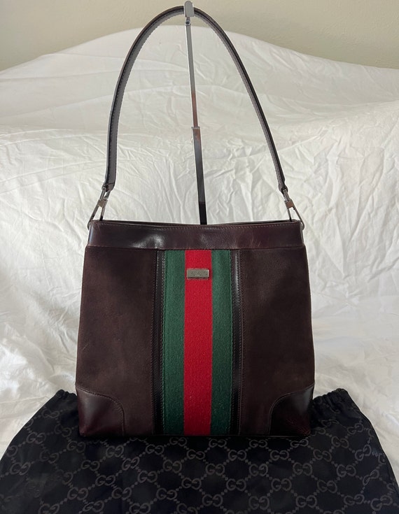 Auth GUCCI Web Sherry Line Shoulder Hand Bag Suede