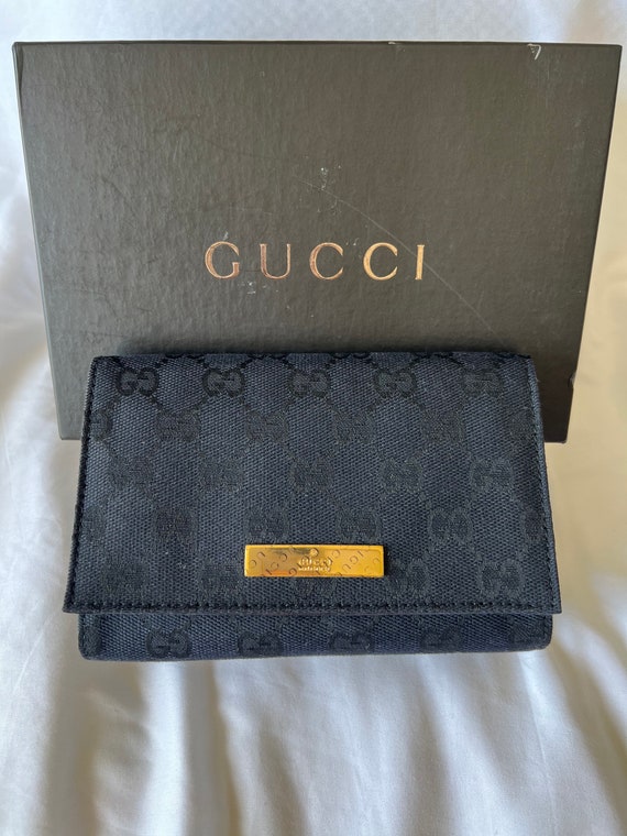 New Vintage Stock Gucci Makeup Cosmetic Pouch GG Black Canvas 
