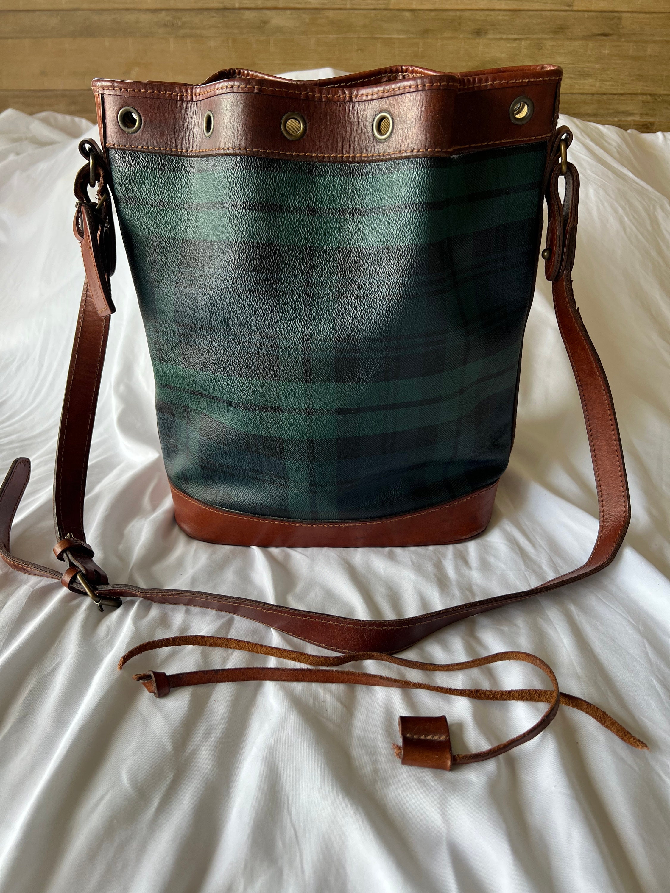 Vintage Polo Ralph Lauren Blackwatch Plaid Green Crossbody/Shoulder  Bag/Handbag