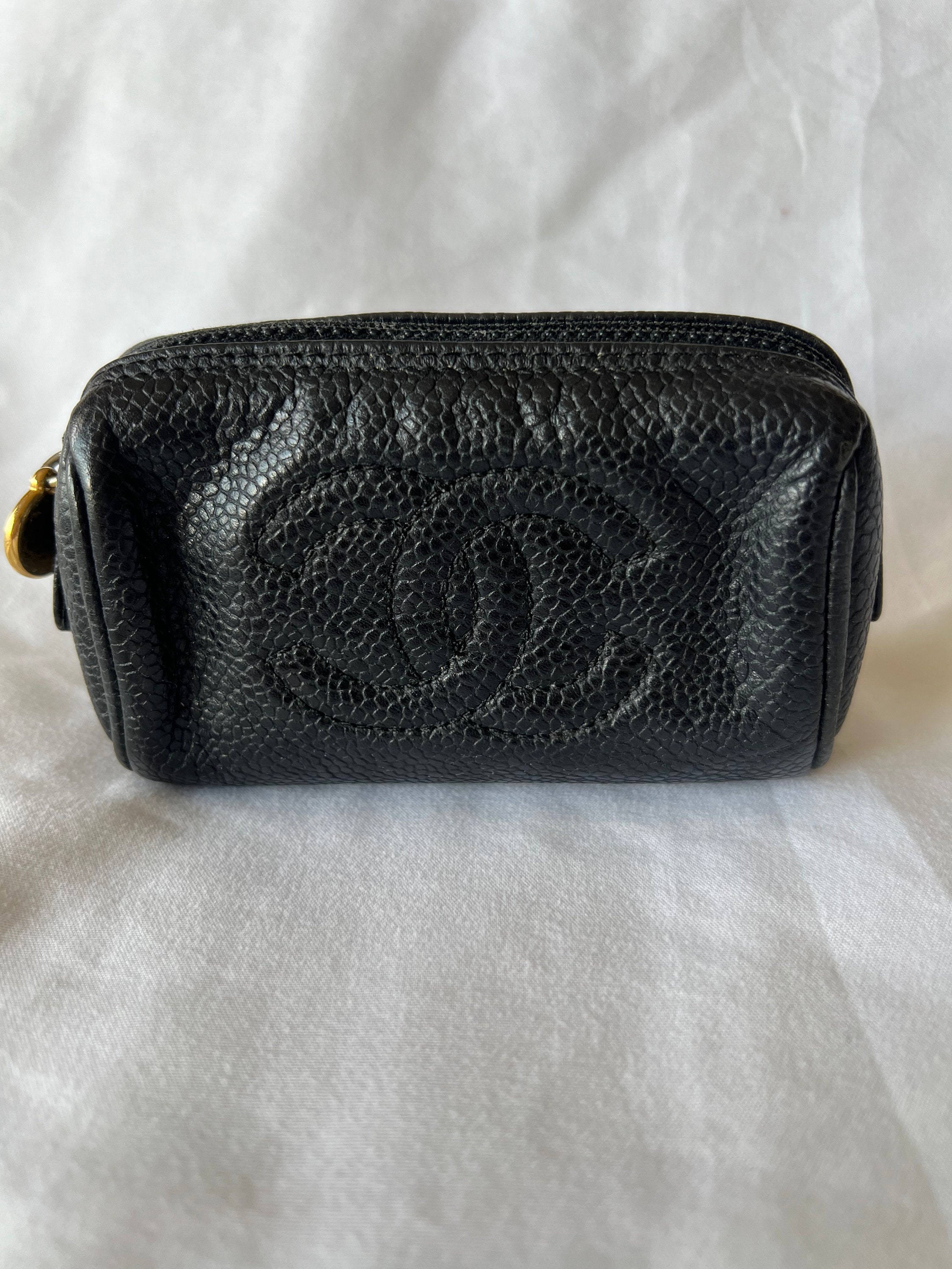 Vintage CHANEL lipstick red caviar cosmetic and toiletry pouch. Classic  purse.